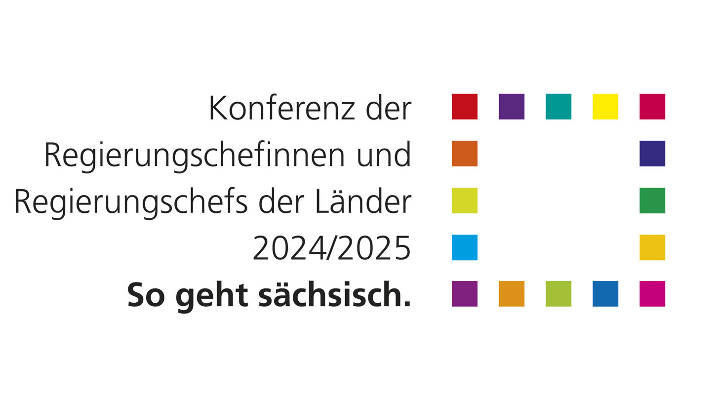 Das Logo der MPK in Sachsen. Text: Konferenz der Regierungschefinnen und Regierungschefs der Länder 2024/2025. So geht sächsisch.